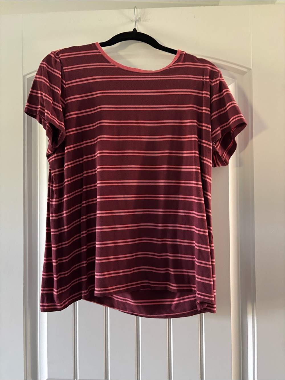 L.L. Bean Women’s Short Sleeve Striped Tee - Rose and Burgundy